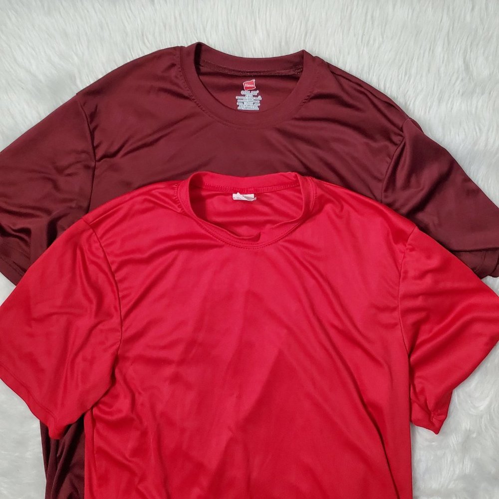 Hanes Bundle Cool Dry Red & Maroon Workout Tees, Lg